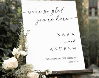 We're So Glad You're Here Minimalist Wedding Welcome Sign, Modern Wedding Welcome Sign, Wedding Welcome Poster, Editable Template download