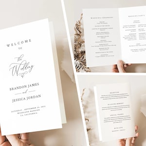 Minimalist Foldable Wedding Program Template, Modern Wedding Program Template Folded, Wedding Program Printable, Simple program download