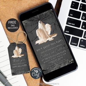 Don&#39;t Ghost this Party Halloween Invitation Template, Costumes and Cocktails Invite for Phone, Electronic Ghost Halloween Evite tag hl27