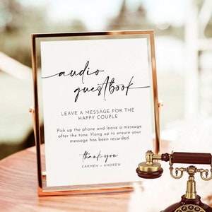Audio Guest Book Sign, Telephone Guestbook, Leave a Message, Wedding Phone, Editable Template, Minimalist Sign Download, phone guestbook