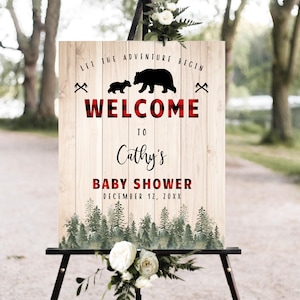 Lumberjack Baby Shower Welcome Sign, Woodland Bear Welcome Sign, Lumberjack Baby Shower Decorations, Buffalo Plaid Welcome Poster