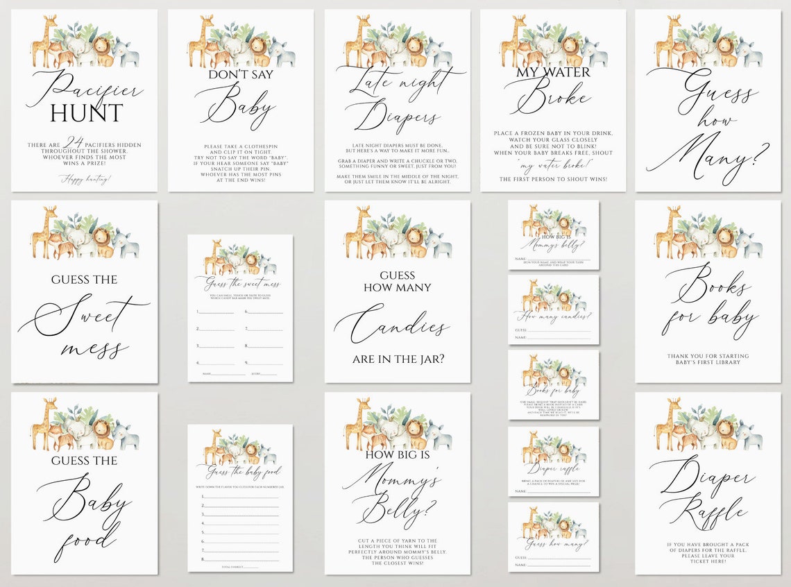 Safari Baby Shower Games Printable Editable Baby Shower Game - Etsy