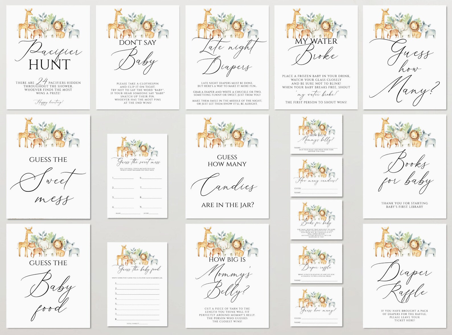 Safari Baby Shower Games Printable Editable Baby Shower Game - Etsy