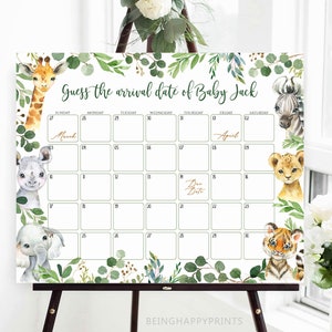 Jungle Safari bébé échéance calendrier, devinez la date de naissance de bébé, devinez calendrier d'anniversaire de bébé, devinez anniversaire de bébé, prédiction de bébé, date d'échéance