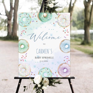 Bearbeitbares Donut-Babyparty-Willkommensschild, Donuts und Windeln Babyparty-Poster, Süßigkeiten besprühen Babyparty, Donuts-Babyparty-Download