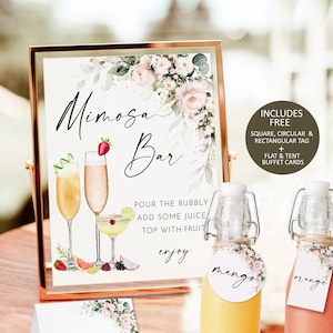 Mimosa Bar Sign, Floral Mimosa Sign, Bridal Shower Mimosa Bar Sign, Juice Labels, Mimosa and Juice Labels, Floral Mimosa Sign download