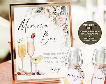 Floral Mimosa Bar Sign, Juice Labels (Digital Download)