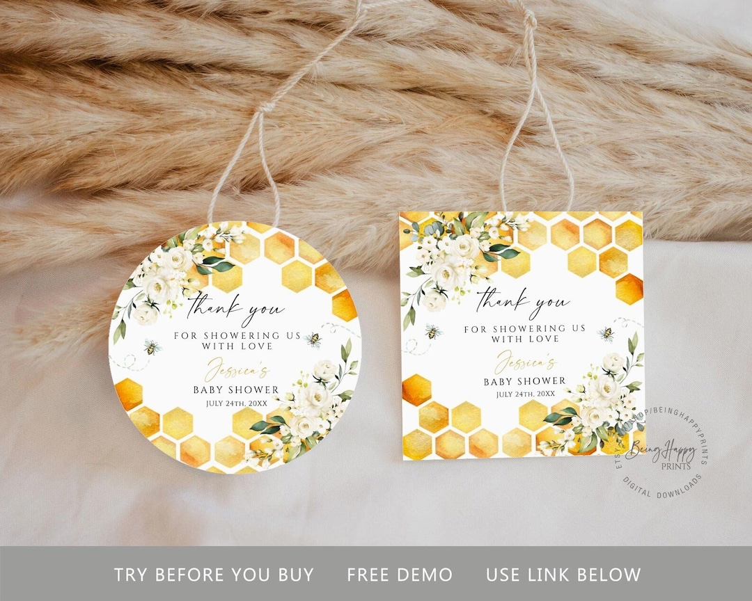Editable Rustic Honey Bee Favor Tag Template Printable White Floral Bee ...