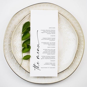 Elegant Calligraphy Wedding Menu Template, Cream Wedding Menu Card Template, Simple Classic Menu Template, Printable Wedding Menu Download