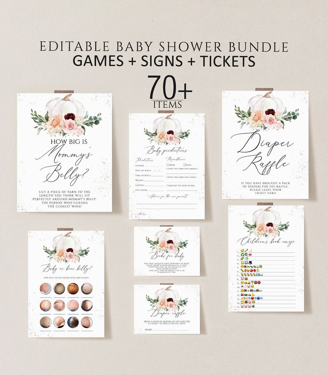 Pumpkin Baby Shower Games Bundle, Fall Baby Shower Games Template ...