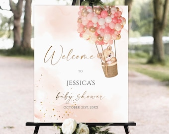 Editable Pink Teddy Bear Baby Shower Welcome Sign (Digital Download)