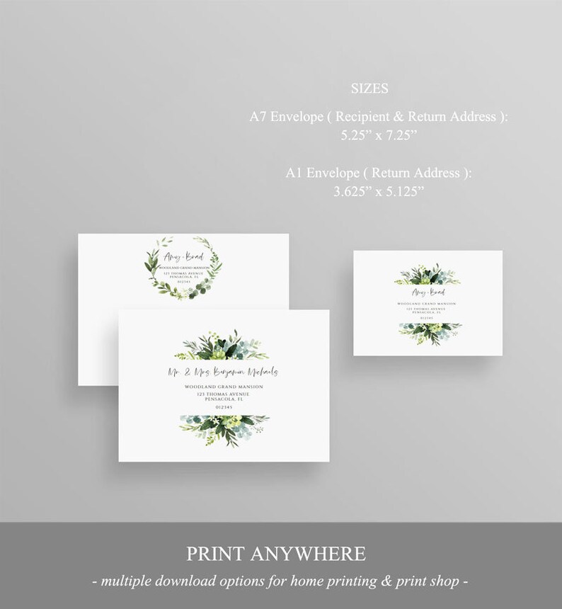 hyb40 Wedding Envelope Sticker Greenery Address Label Instant Download Wedding Address Printable Editable Return Address Template