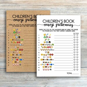 Livre pour enfants rustique Jeu Emoji Baby Shower Emoji Pictionary Baby Shower Jeux Imprimable Kraft Baby Shower Emoji Livres pour enfants byh155
