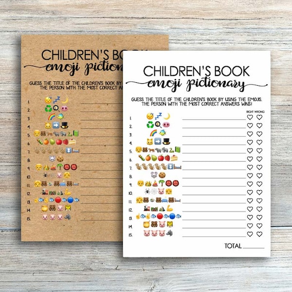 Rustic Childrens Book Emoji Game Baby Shower Emoji Pictionary Baby Shower Games Printable Kraft Baby Shower Emoji Childrens Books byh155