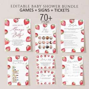 Editable Strawberry Baby Shower Game Bundle, Strawberry Baby Shower Games printable, Berry Sweet Baby Shower Game Pack,Berry Shower Download
