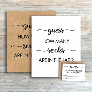Guess How Many Socks Are In The Jar, Guess How Many Baby Shower Game, Rustic Baby Shower Games Printable, Gender Neutral, Boy, Girl, yv94