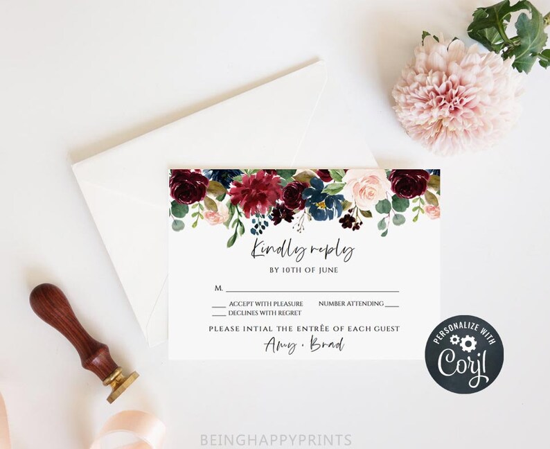 Marsala Wedding Invitation Set Printable Wedding Invitation | Etsy