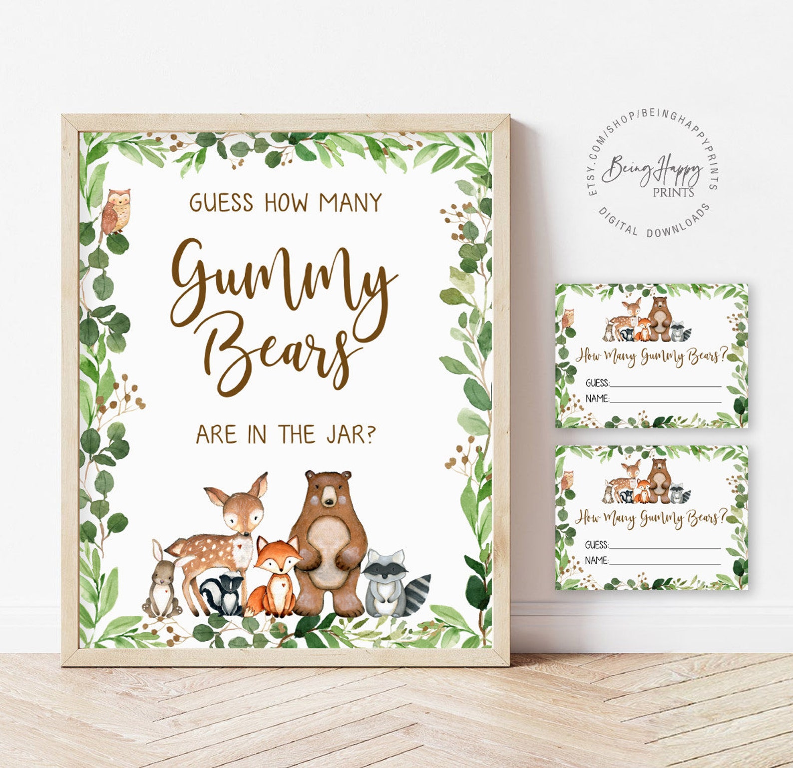 Guess How Many Gummy Bears Woodland Baby Shower Games Etsy All In One 
