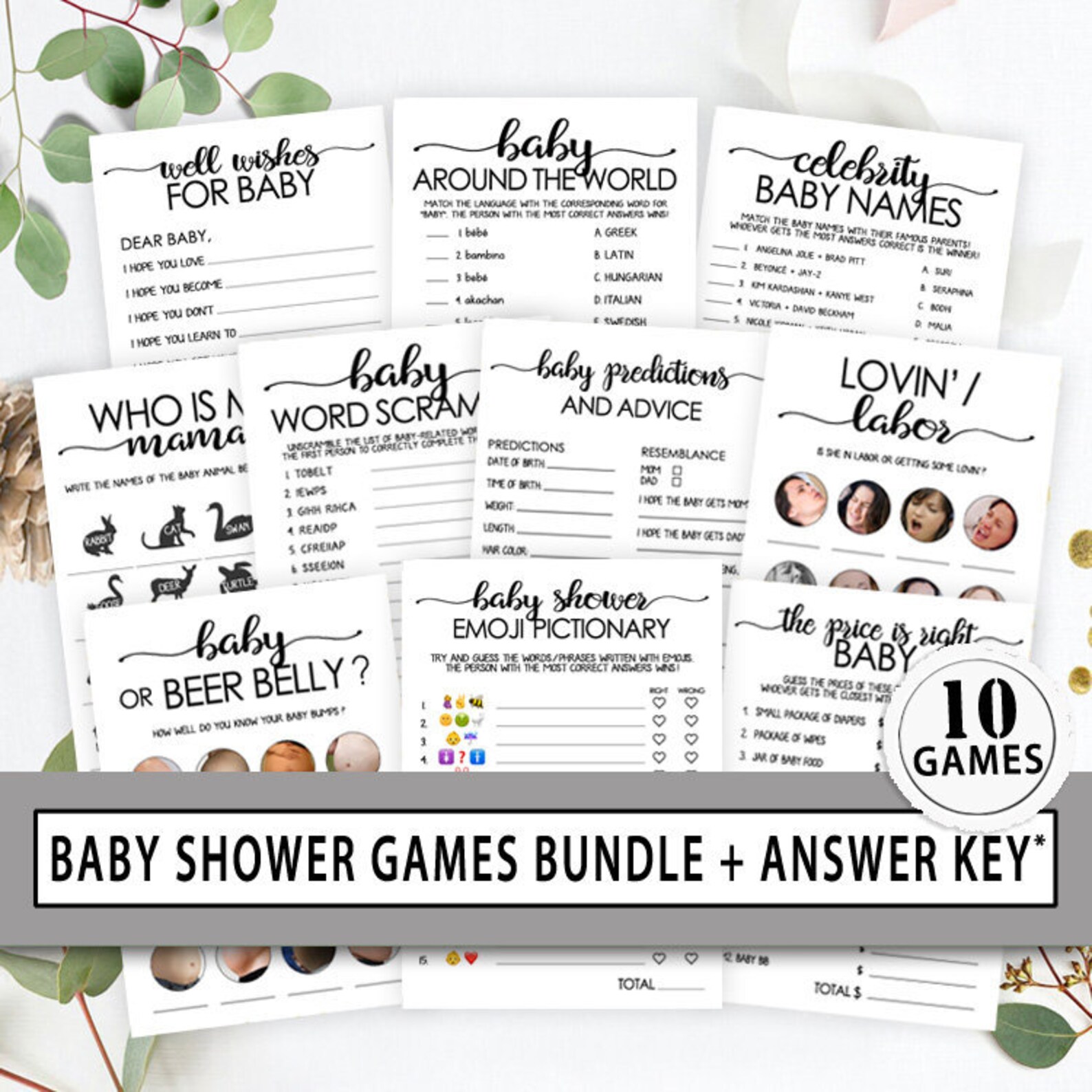 Printable Baby Shower Games Bundle Funny Baby Shower Games | Etsy