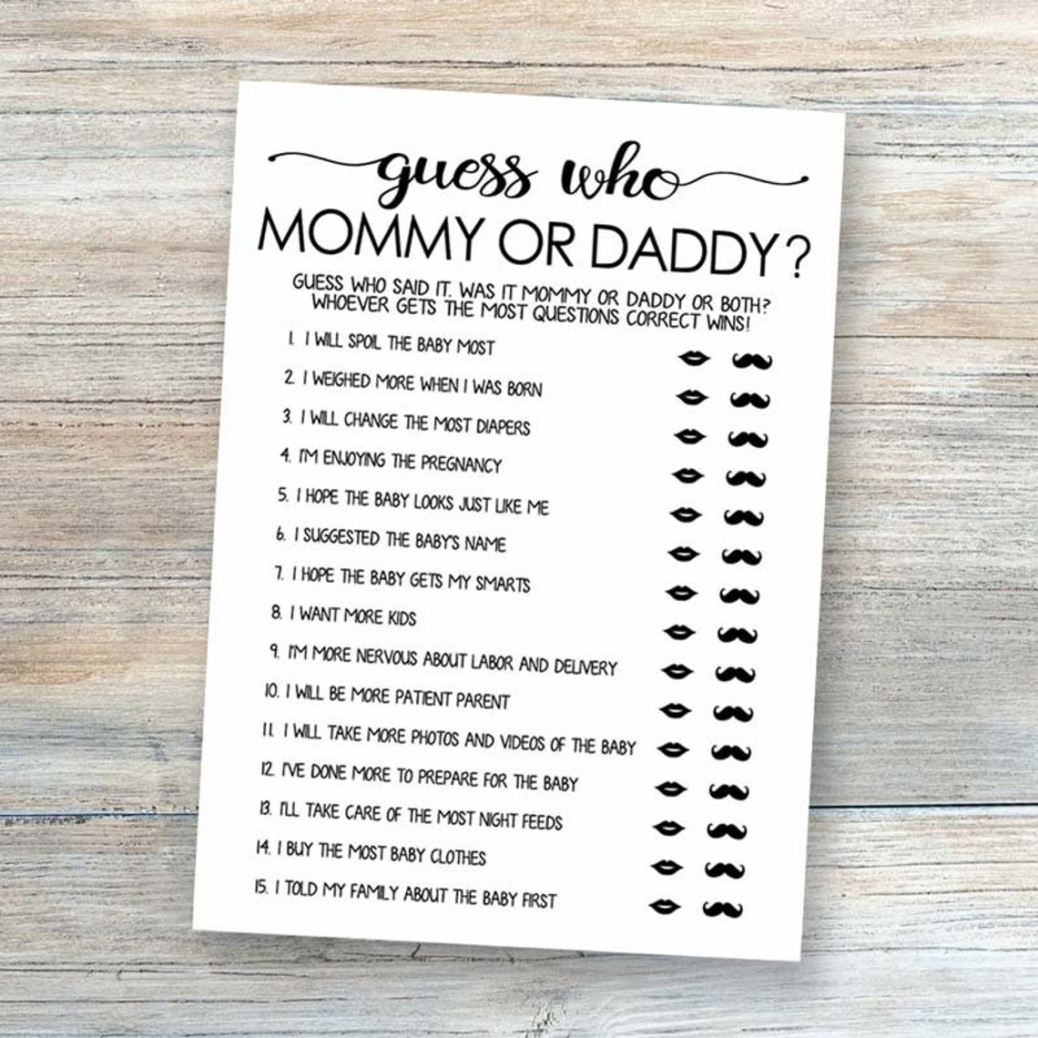 Guess Who Mommy or Daddy Game Mom or Dad Quiz Rustic Baby | Etsy