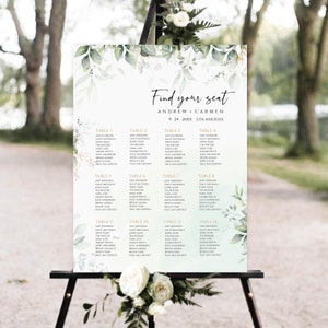 Printable Seating Chart Template, Wedding Seating Sign, Instant Download, Greenery wedding seating chart download,Wedding seating chart sign
