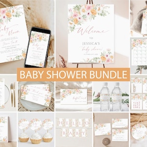 Baby in Bloom Baby Shower Invitation Bundle Printable, Wildflower Baby Shower Invitation and Editable Games, Floral Baby Shower signs games