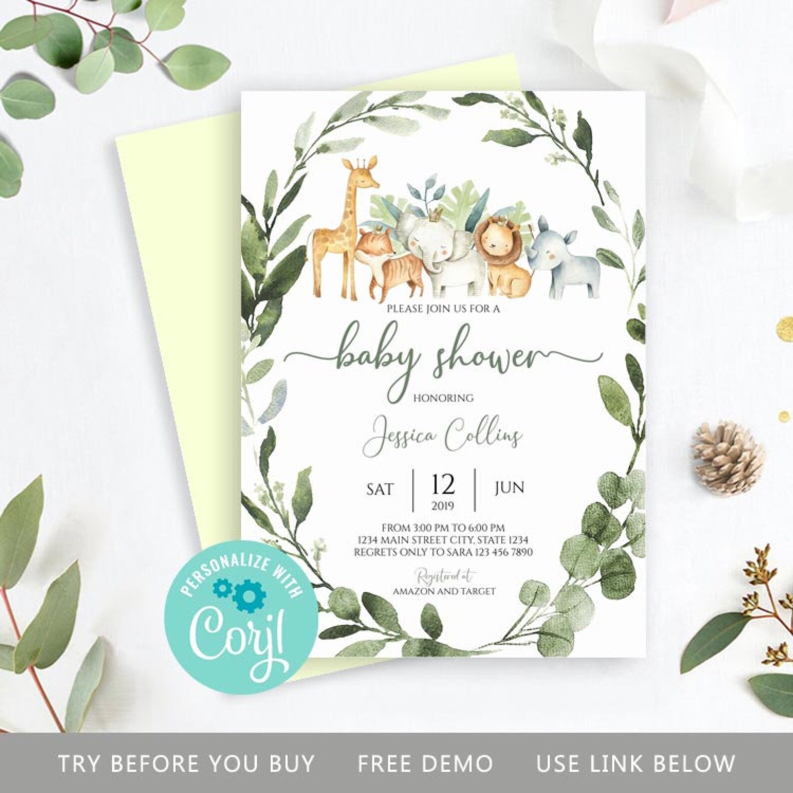 Safari Baby Shower Invitation Boy KIT Baby Shower Invite Kit Etsy