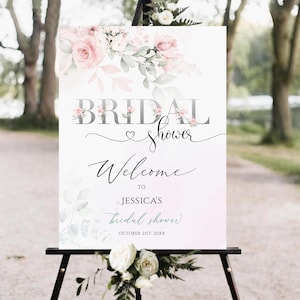 Brautparty Willkommensschild Vorlage, Blumen Brautparty Willkommensschild, druckbare blush rosa Blumen Brautparty Schild, bearbeitbare Vorlage