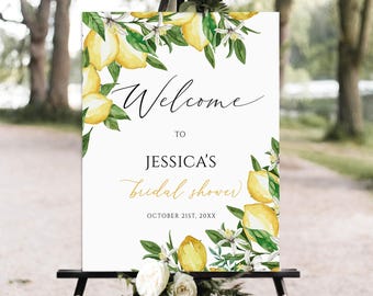 Lemon Bridal Shower Welcome Sign, Citrus Decor (Editable Template)