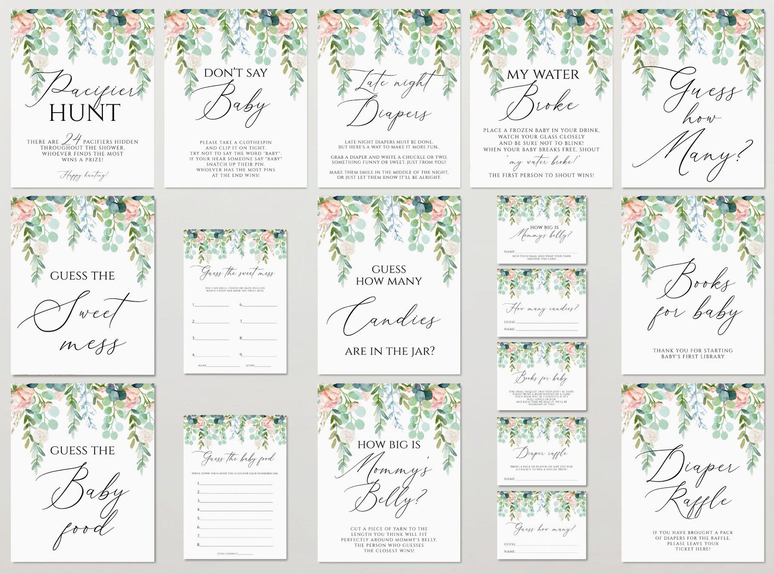 Editable Baby Shower Games Printable, Baby Shower Games Bundle, Baby