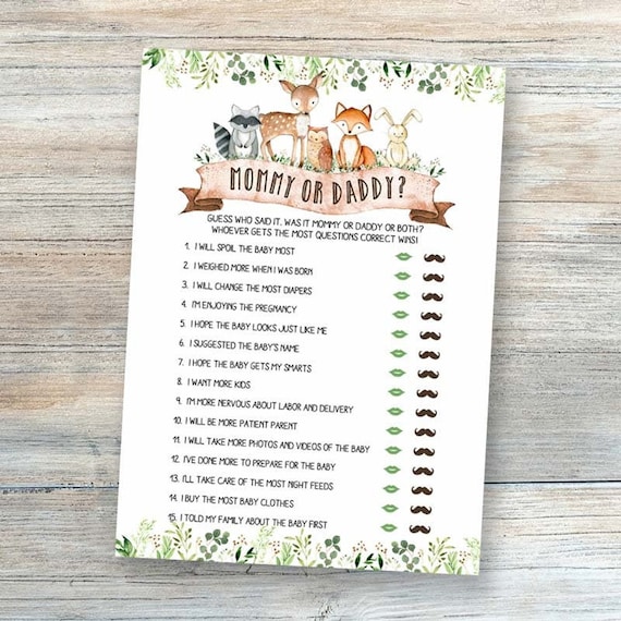 Guess Who Mommy Or Daddy Game Mom Or Dad Quiz Woodland Baby Etsy