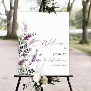 Bridal Shower Welcome Sign Template, Lavender Bridal Shower Welcome Sign, Printable Lavender floral Bridal Shower Sign, Purple bridal shower