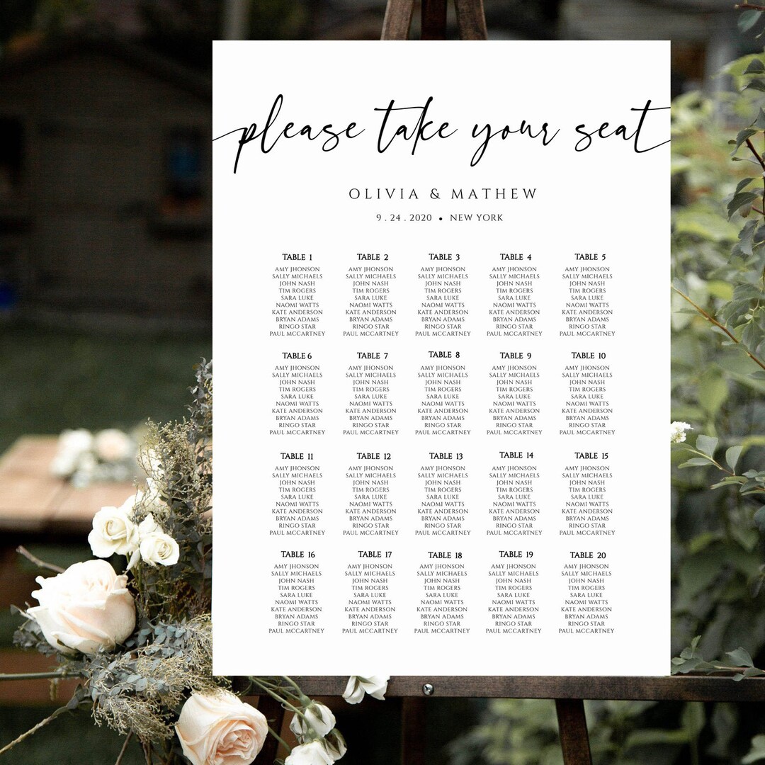 Seating Chart, Classic Seating Chart Template, Elegant Wedding Seating