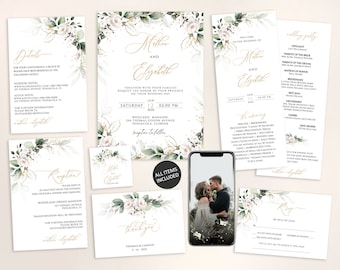 Floral Wedding Invitation Set Template (Digital Download)