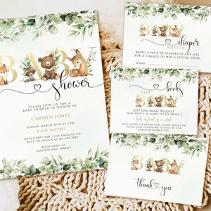 Woodland baby shower invitation template, Printable baby shower invitation download, Greenery baby shower invite, Woodland baby shower