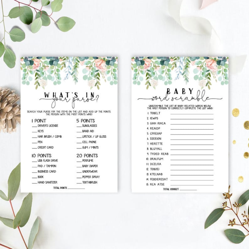 Greenery Baby Shower Games Bundle Greenery Baby Shower Games Etsy