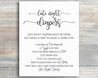 Late Night Diapers Baby Shower Game, Rustic Kraft Paper (Digital Download)