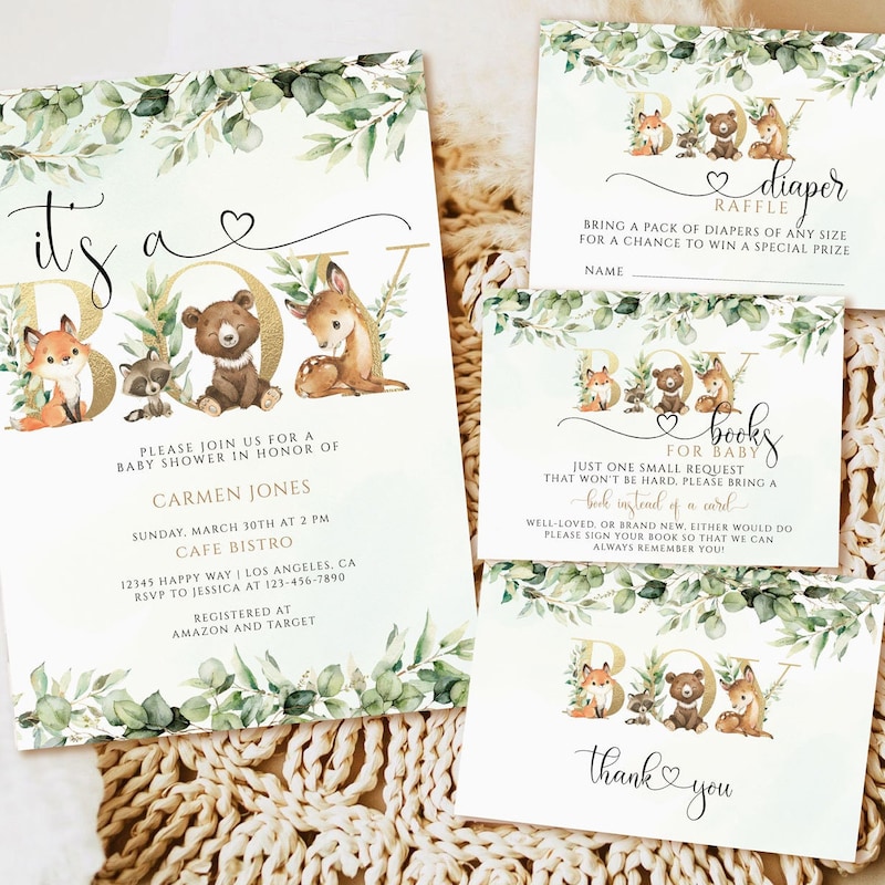 Woodland Baby Shower Invitation Boy Etsy