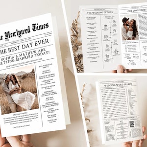 Newspaper Wedding Program Template, Editable Wedding Infographic, Unique Wedding Program, Printable Wedding Timeline, Wedding Word Search image 1