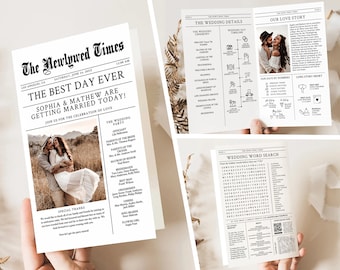 Newspaper Wedding Program Template, Editable Wedding Infographic, Unique Wedding Program, Printable Wedding Timeline, Wedding Word Search