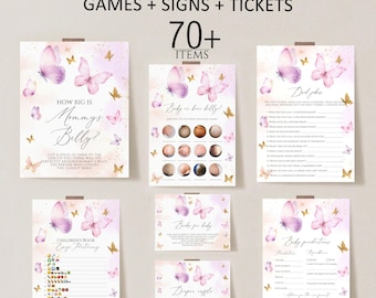 Butterfly Baby Shower Game Bundle, Editable Printable