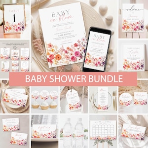 Wildflower Baby shower Invitation Bundle, Spring Flowers Invite, Wildflower Baby Shower games, Editable floral Welcome Sign Printable