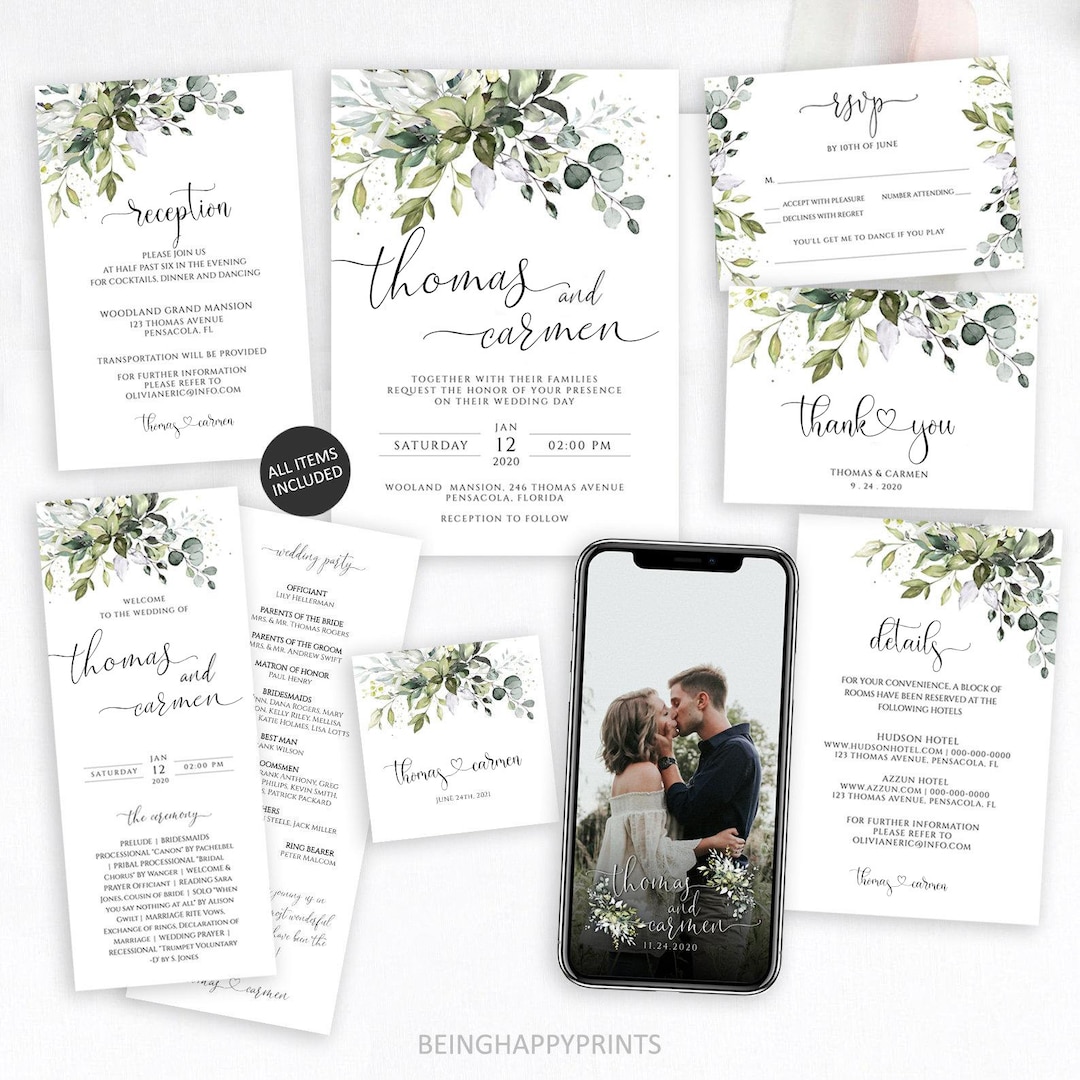 Printable Wedding Invitation Set Template Download, Wedding Invitations ...