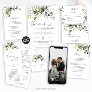 Printable Wedding Invitation Set Template Download, Wedding Invitations, Wedding Template, Wedding Program, Wedding Invites, Thank You,yv430