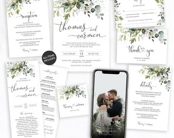 Printable Wedding Invitation Set Template Download, Wedding Invitations, Wedding Template, Wedding Program, Wedding Invites, Thank You,yv430