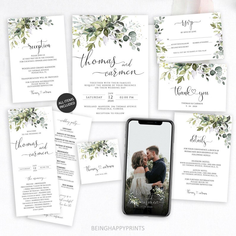 Printable Wedding Invitation Set Template Download Wedding - Etsy