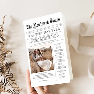 Newspaper Wedding Program Template, Editable Wedding Infographic, Unique Wedding Program, Printable Wedding Timeline, Wedding Word Search image 2