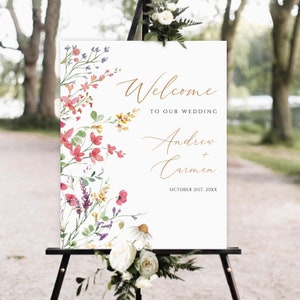Wildblumen Blumen Hochzeit Willkommensschild, Hochzeit Willkommensschild Vorlage, druckbare Hochzeit Willkommensschild, Boho Frühlingshochzeit Willkommensschild