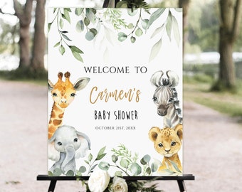 Safari Baby Shower Welcome Sign, Jungle Animals (Editable Template)