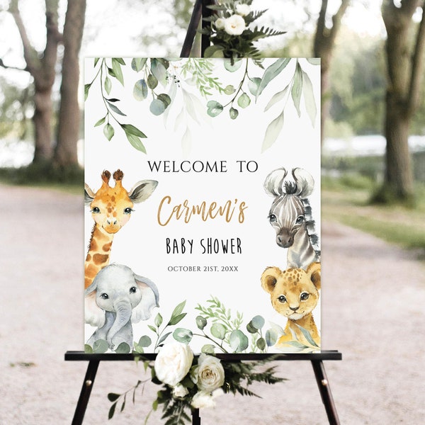 Safari Baby Shower Welcome Sign, Safari Baby Shower Sign Template, Gender Neutral Baby Shower, Editable Baby Shower Sign, Jungle Safari Sign